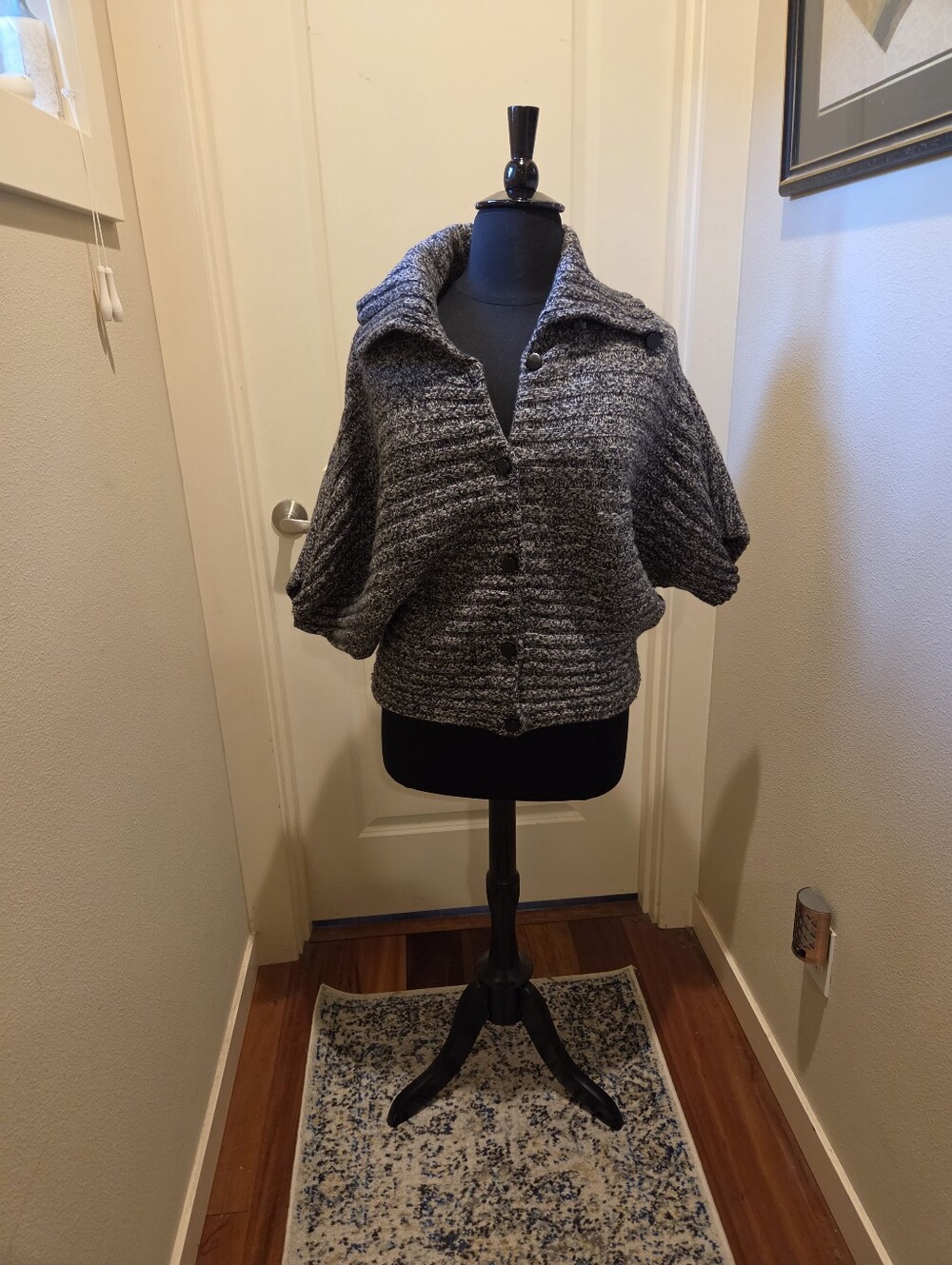 Calvin Klein Black & Gray Marled Button-Up Knit Cardigan